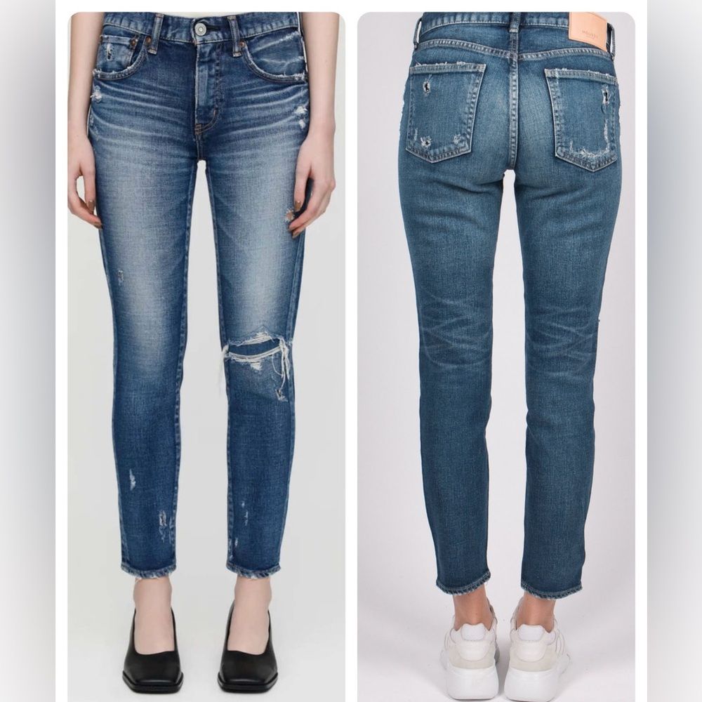 Moussy Mv Lenwood Distressed Skinny Jeans In Dark Blue Size 27